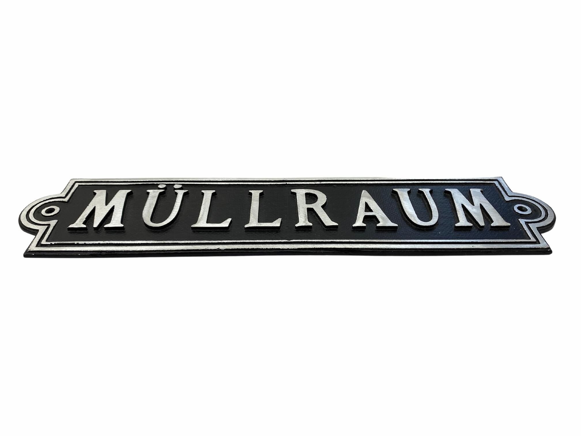 hinweisschild-muellraum-aluminiumguss-2 Schwarz-Silbernes Hinweisschild Müllraum