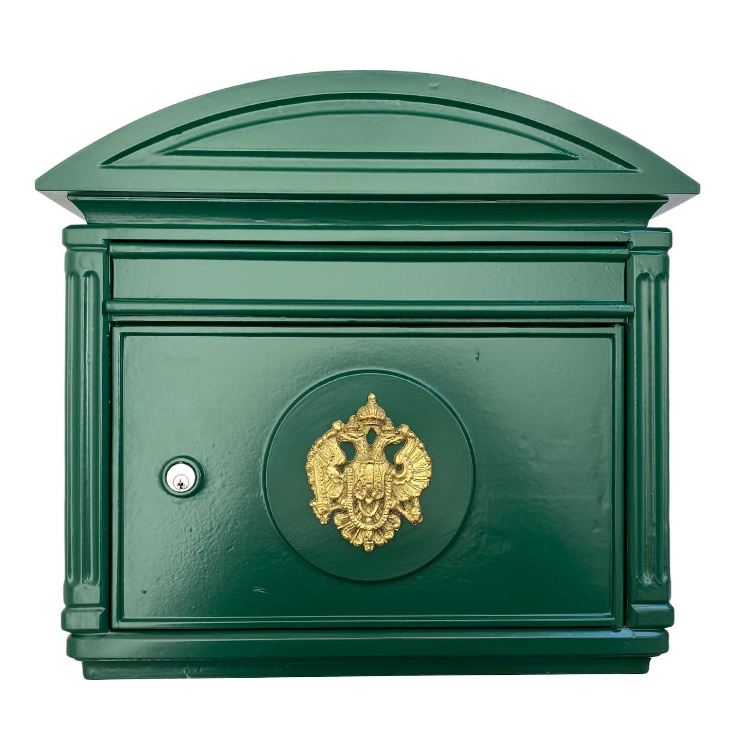 nostalgie-briefkasten-wien-moosgruen-7 Nostalgie Briefkasten Wien in Moosgrün mit Wappen aus Messingguss