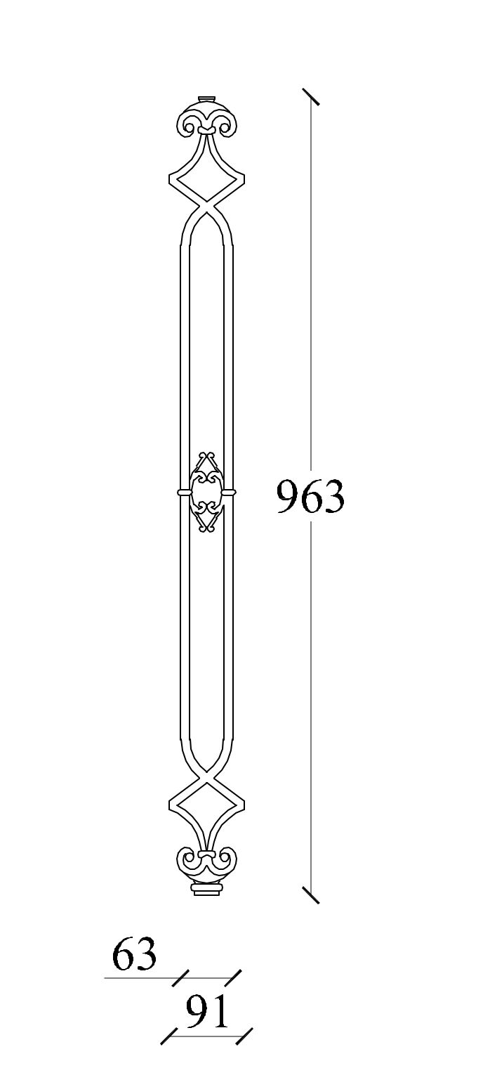 m543v_gelaender_gusseisen Zeichnung Geländerteil M543V vertikal aus Gusseisen