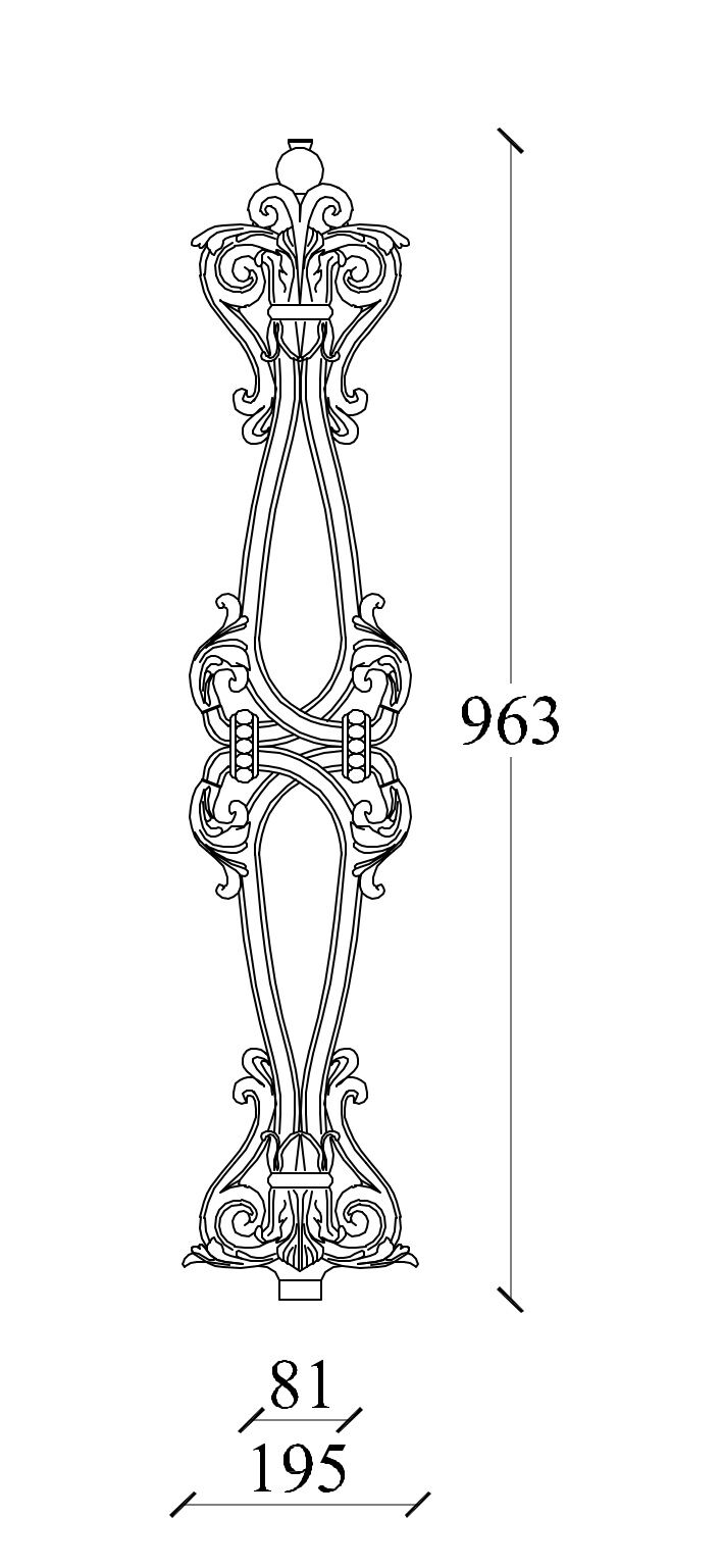m548v_gelaender_gusseisen Zeichnung Geländerteil M548V vertikal aus Gusseisen