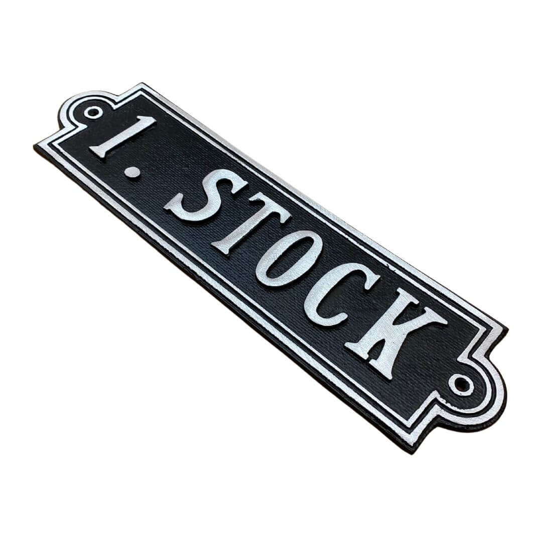 klassisches Stockwerksschild 1. Stock - Art. 20307 aus Aluminiumguss