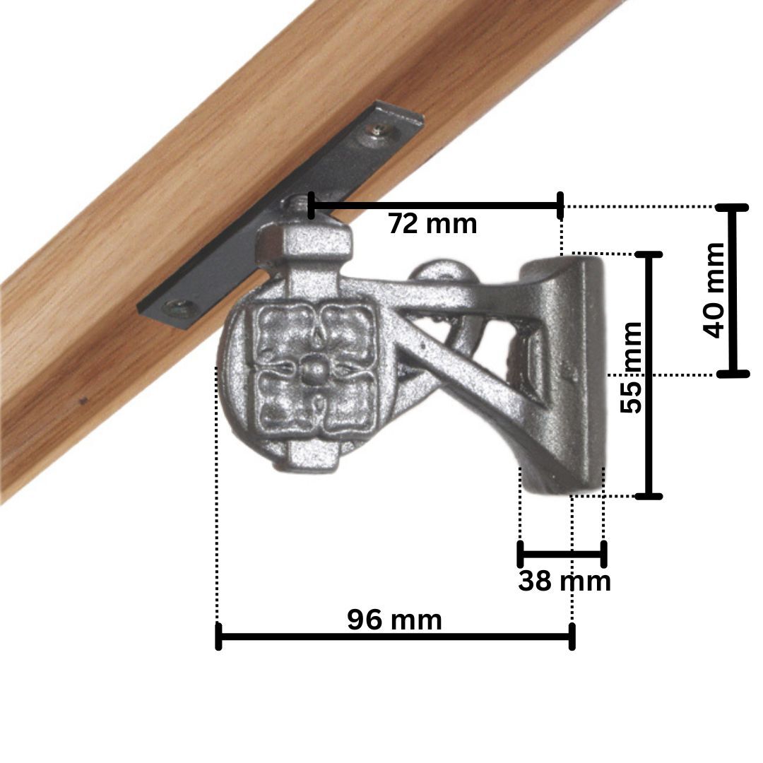 Abmessungen des historischen Handlaufhalter Art. 15303 Liechtenstein aus Gusseisen Abmessungen des historischen Handlaufhalter Art. 15303 Liechtenstein aus Gusseisen