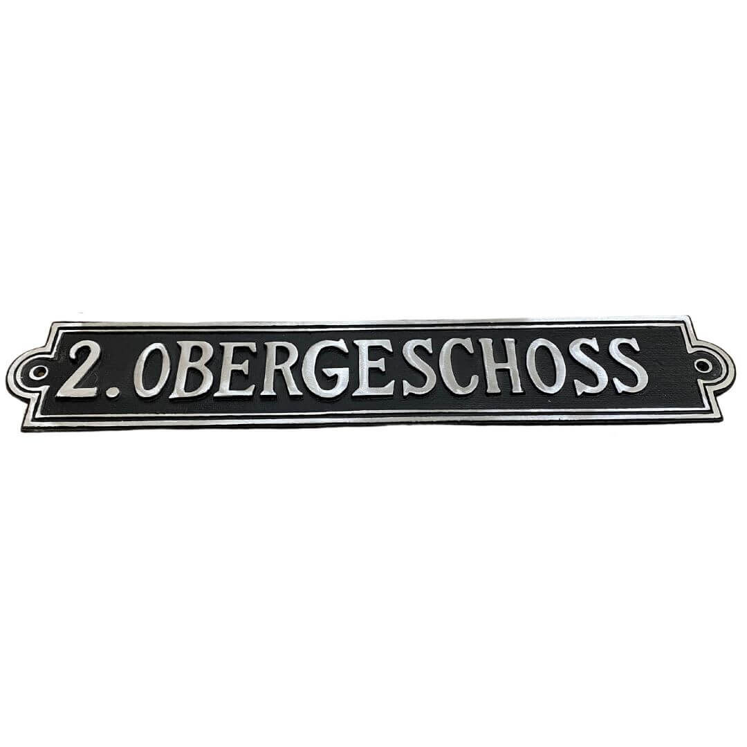 klassisches Stockwerksschild 2. Obergeschoss - aus Aluminiumguss klassisches Stockwerksschild 2. Obergeschoss - aus Aluminiumguss