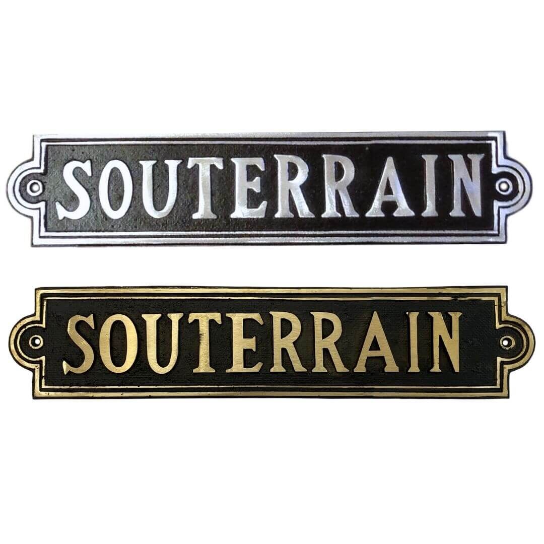 Stockwerksschild Souterrain - oben aus Aluminiumguss und unten aus Messingguss - Stil: Altbau, Jahrhundertwende, Gruenderzeit Stockwerksschild Souterrain - oben aus Aluminiumguss und unten aus Messingguss - Stil: Altbau, Jahrhundertwende, Gruenderzeit