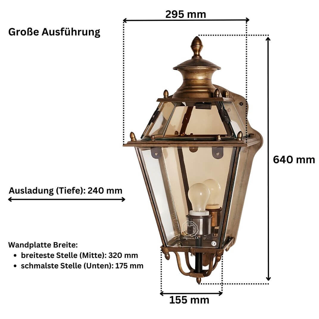 Abmessungen der grossen Variante der Wandlaterne Zwettl (1422) aus Messingguss