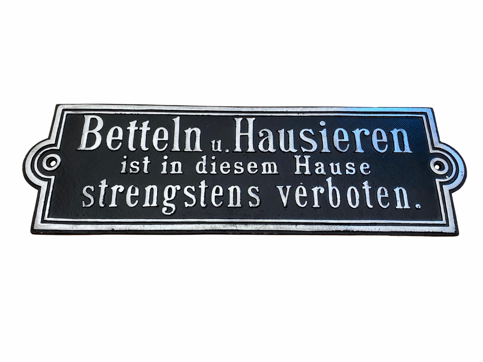 hochwertiges Hinweisschild Betteln und Hausieren verboten - Aluminiumguss