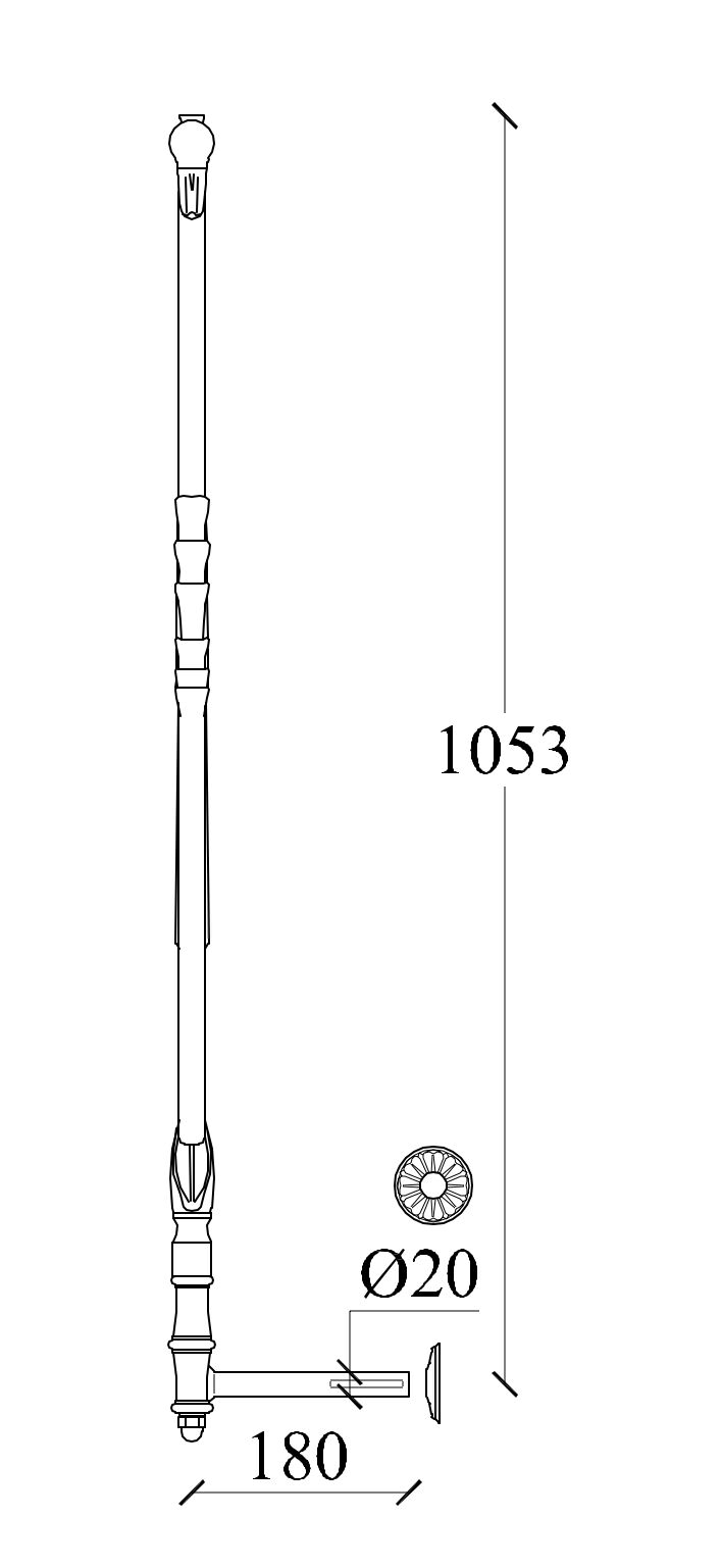 m523l_gelaender_gusseisen Zeichnung Geländer seitlich M549l aus Gusseisen