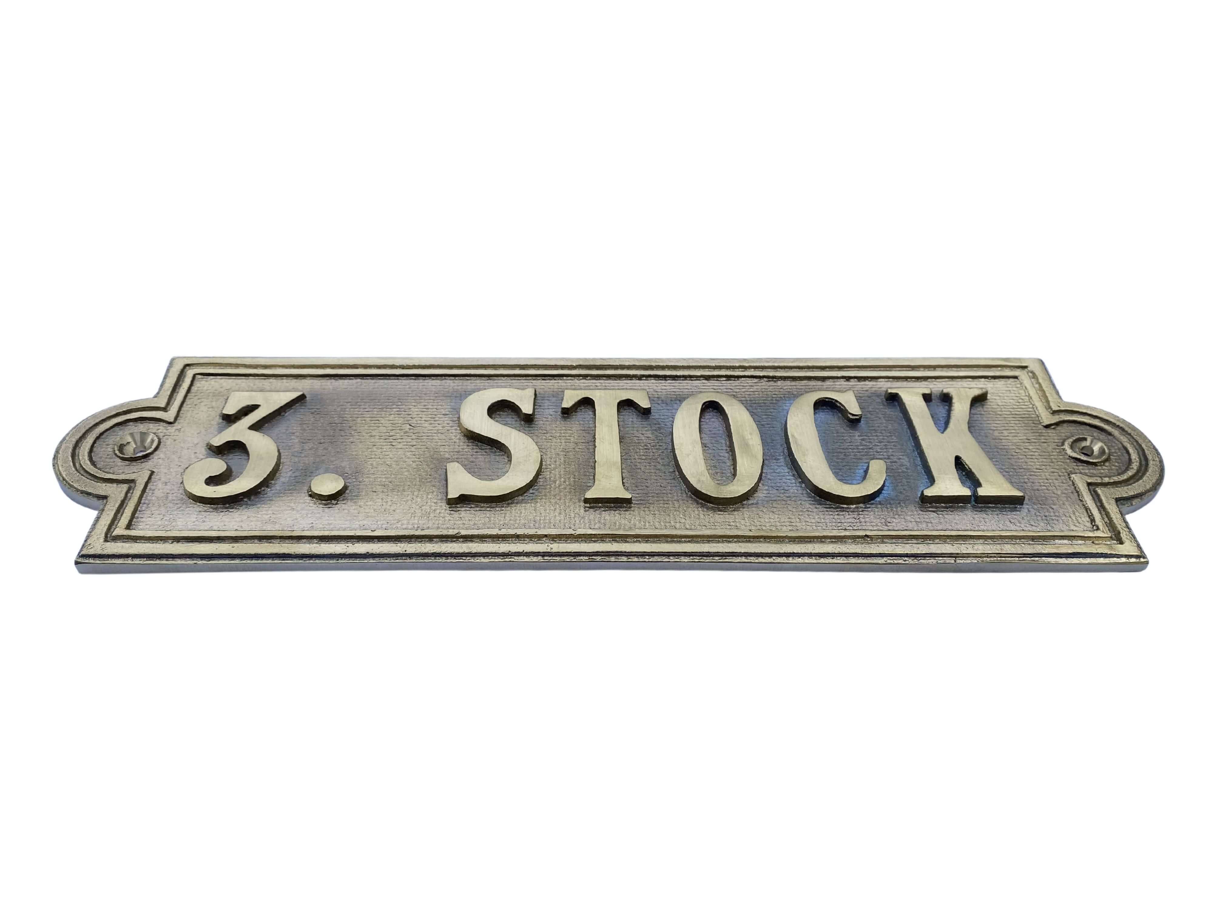 Stockwerkstafel "3. STOCK" aus Messingguss