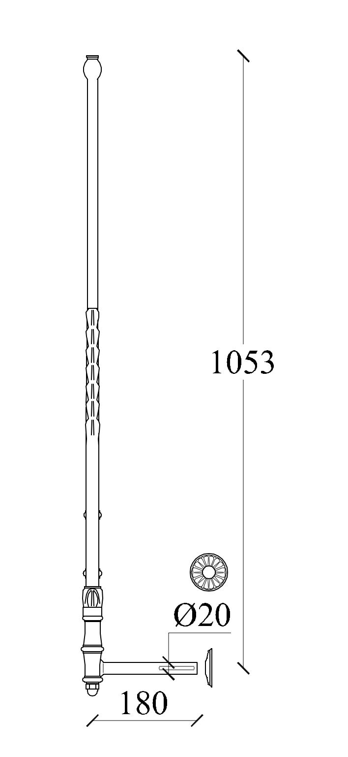 m544l_gelaender_gusseisen Zeichnung Geländerteil M544L seitlich aus Gusseisen
