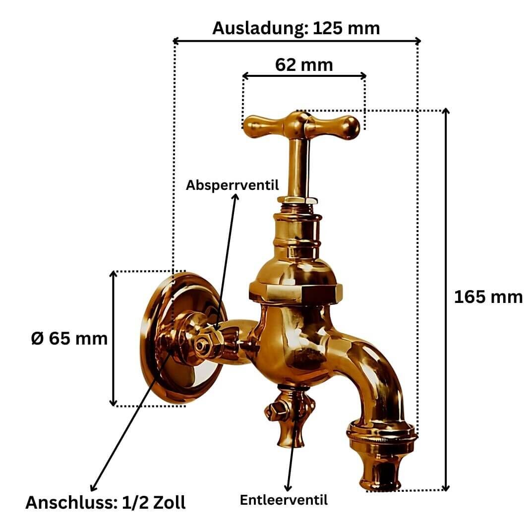 Abmessungen des Messing-Wasserhahns Frankfurter Art. 10403