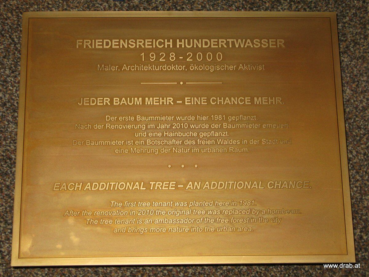 hundertwasser_wien_hundertwasserhaus Hinweistafel aus Aluminium, Messing & Bronzeguss - eigener Text/Muster