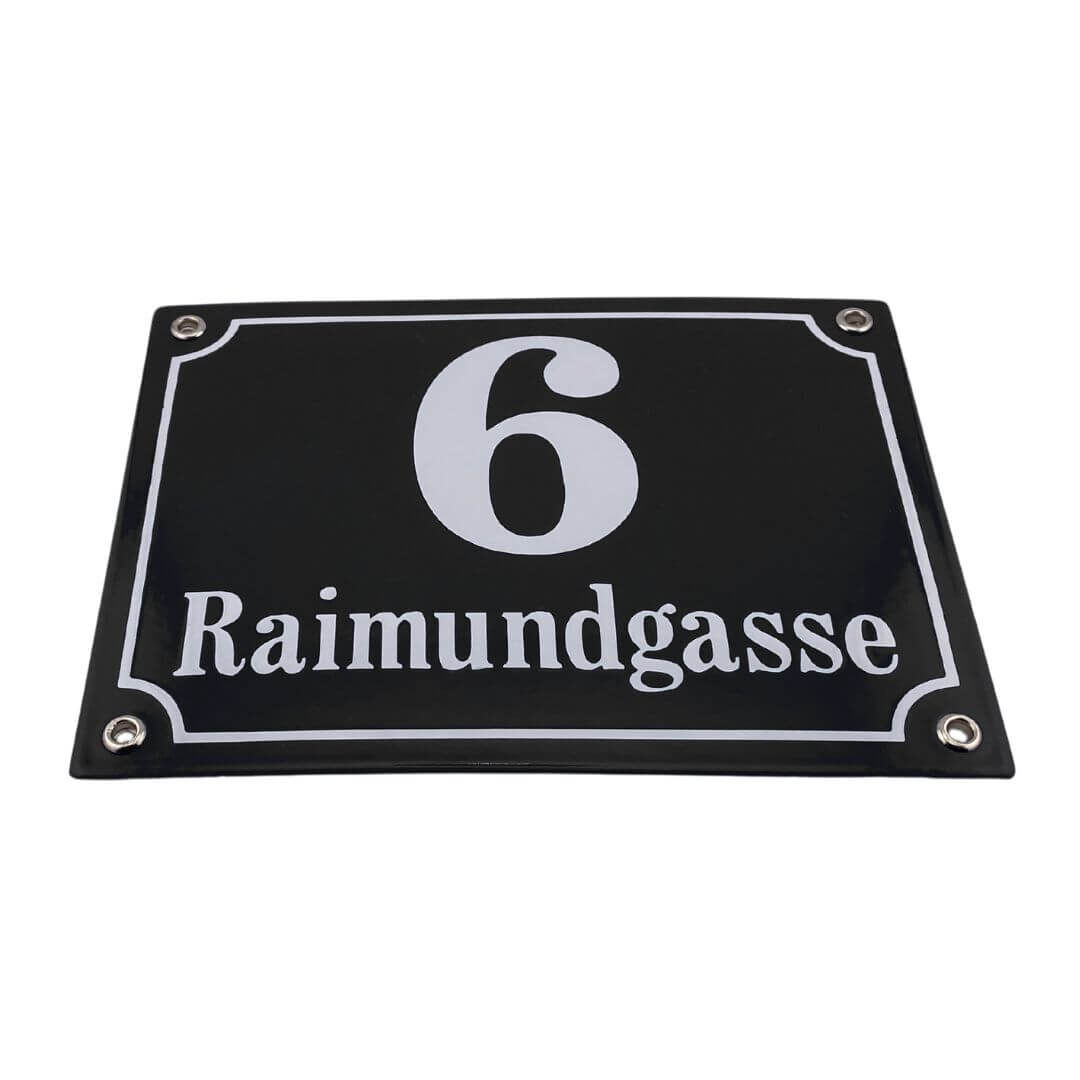 Emaille Hausnummernschild Provinz II SW 20 x 15 cm - Schwarz Weiß