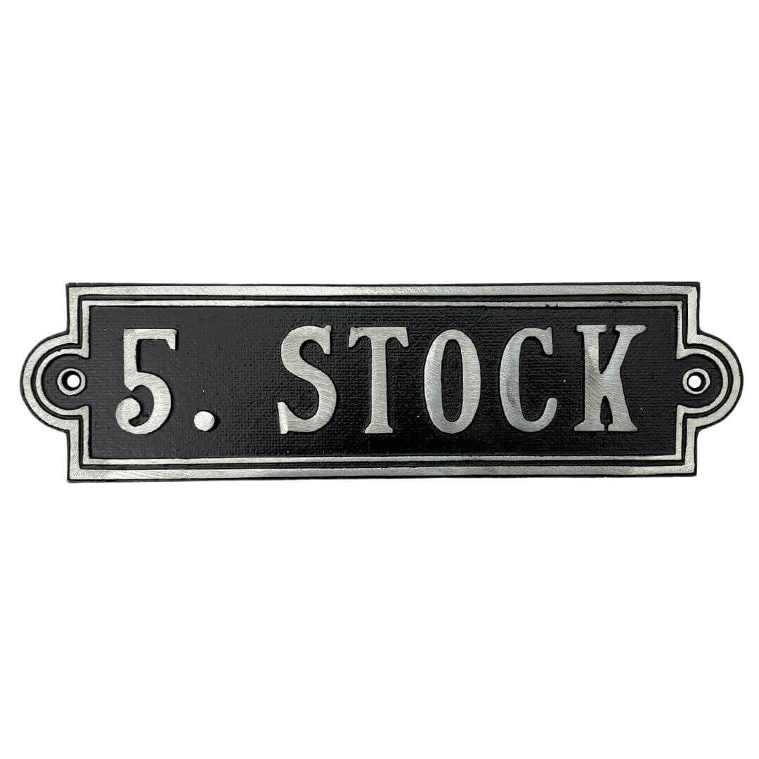 Stockwerksschild 5. Stock - Art. 20303 aus Aluminiumguss Stockwerksschild 5. Stock - Art. 20303 aus Aluminiumguss