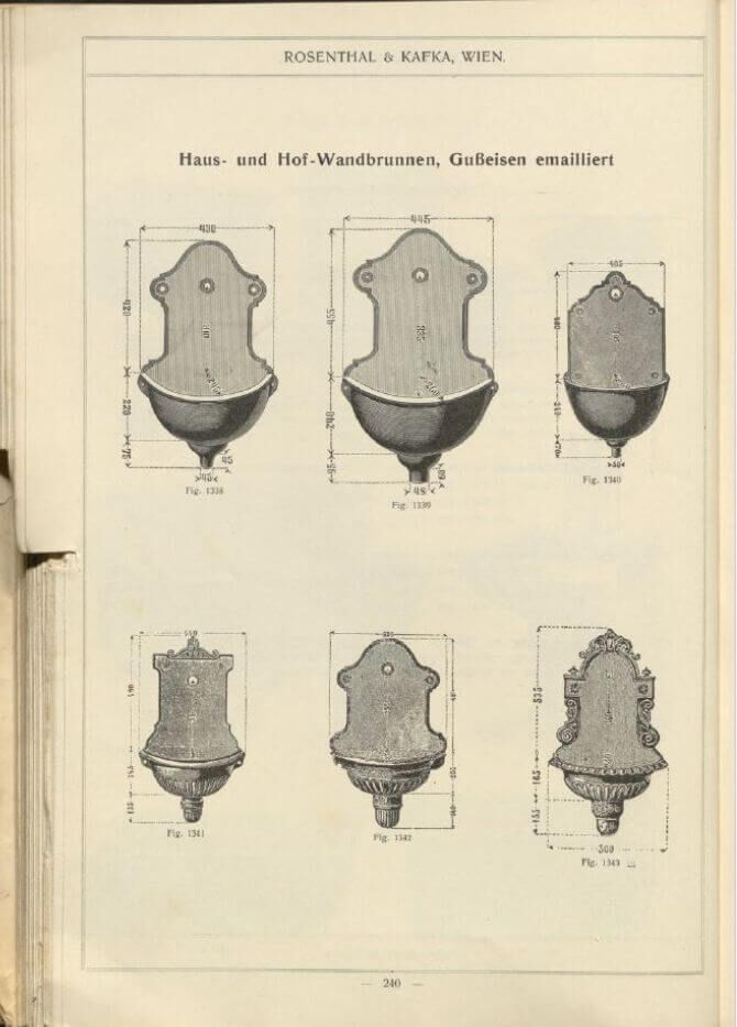 alter "Rosenthal & Kafka Wien" Katalog aus 1908 S. 240 - Wandbrunnen bzw. Bassena alter "Rosenthal & Kafka Wien" Katalog aus 1908 S. 240 - Wandbrunnen bzw. Bassena