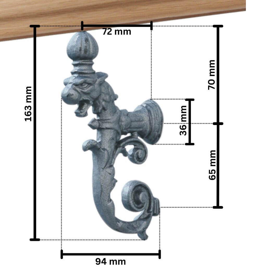 Abmessung der historische Handlaufstütze Art. 15301 Schoenborn aus Gusseisen