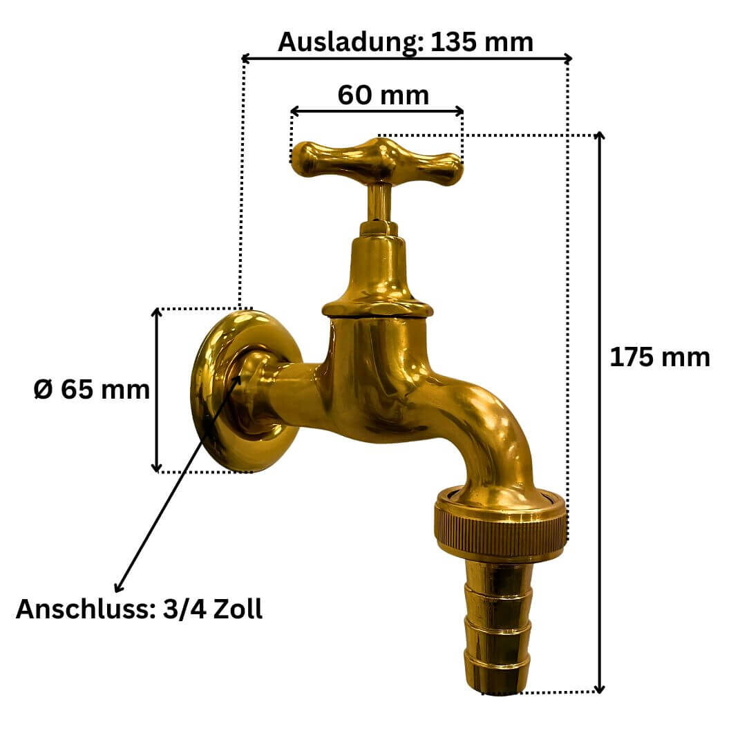 Abmessungen des Messing Wasserhahn Lech Art. 10401s 3/4 Zoll 