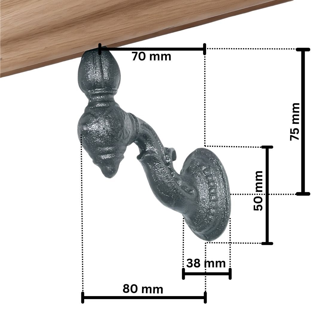 Abmessungen des historischen Handlaufhalter Art. 15302 Auersberg aus Gusseisen Abmessungen des historischen Handlaufhalter Art. 15302 Auersberg aus Gusseisen