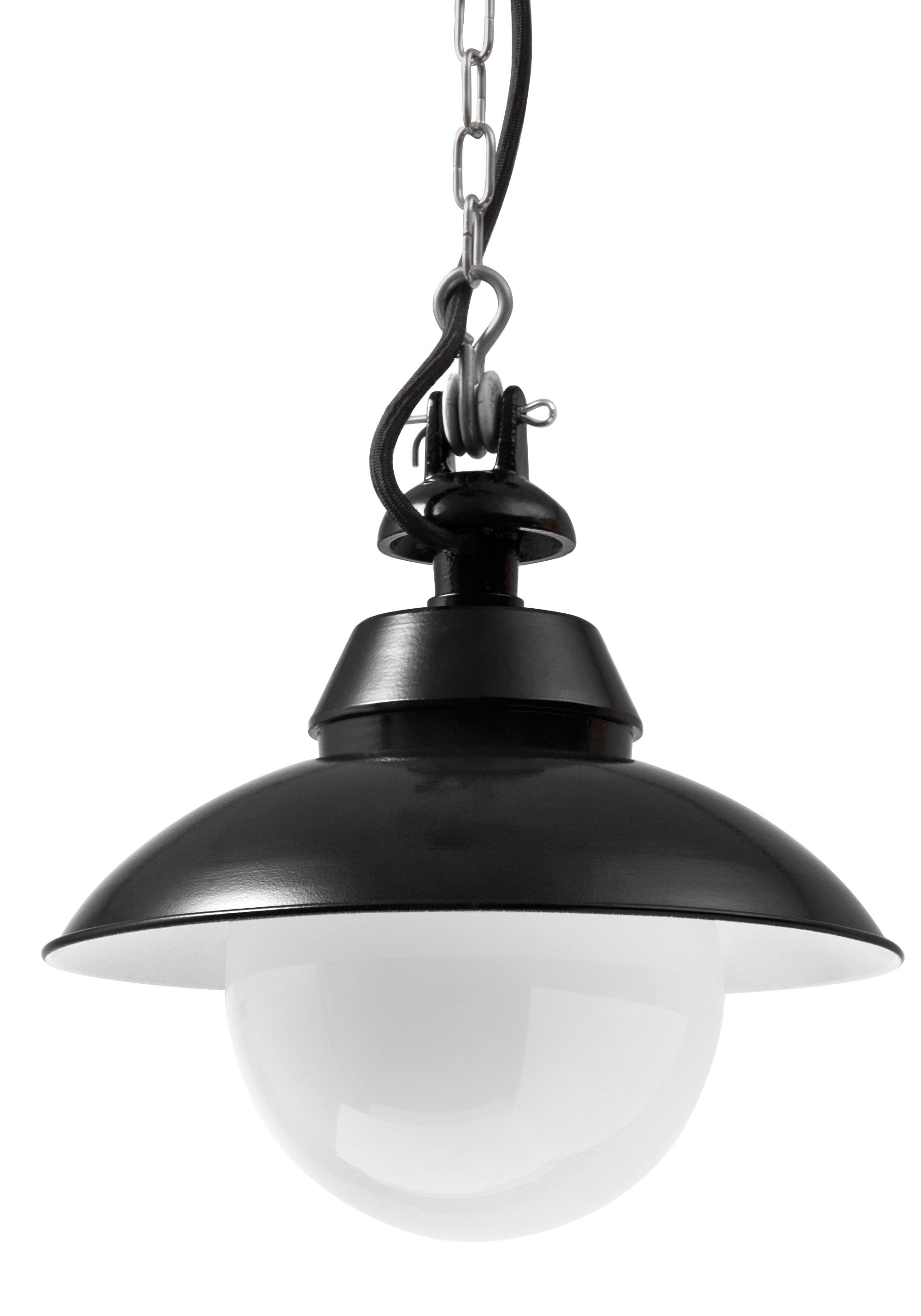 ke_mainz_kugel Retz Kugel mit Kette und schwarzem PVC-Kabel Glasdurchmesser 160 mm