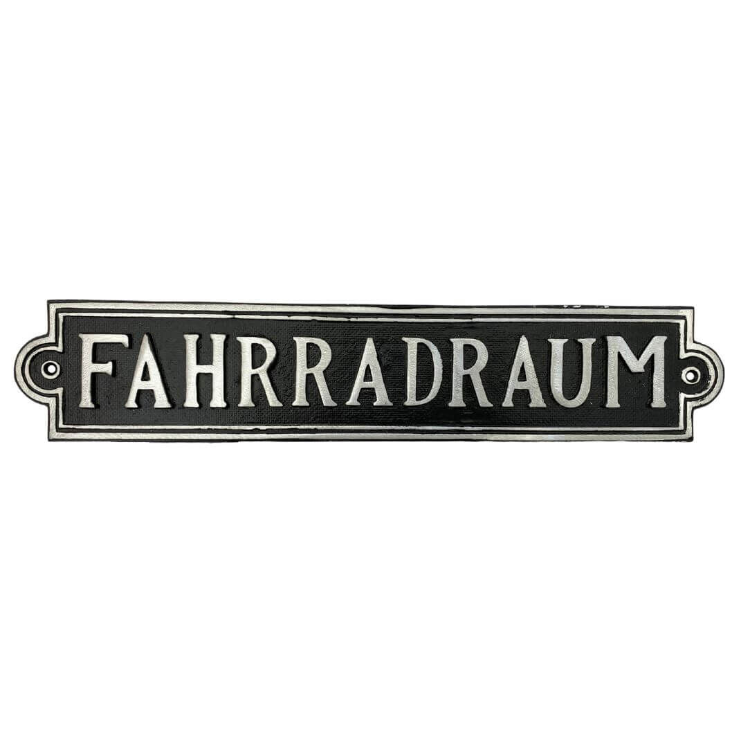 stilvolles Hinweisschild Fahrradraum aus Aluminiumguss