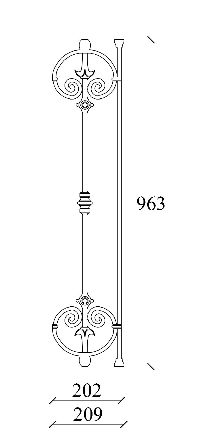 Zeichnung Geländerteil M535V vertikal aus Gusseisen