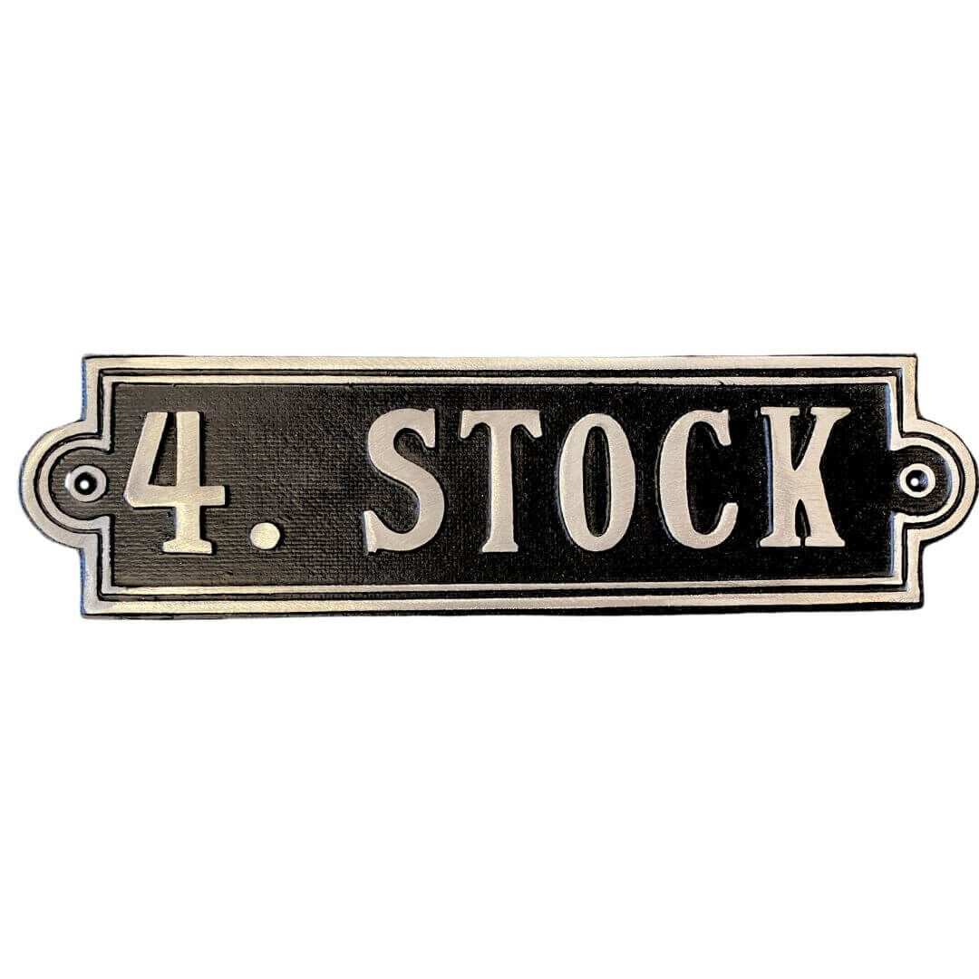 Stockwerksschild 4. Stock - Art. 20304 aus Aluminiumguss