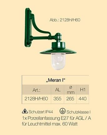 Wandleuchte Meran 1 in RAL 6005 Moosgrün