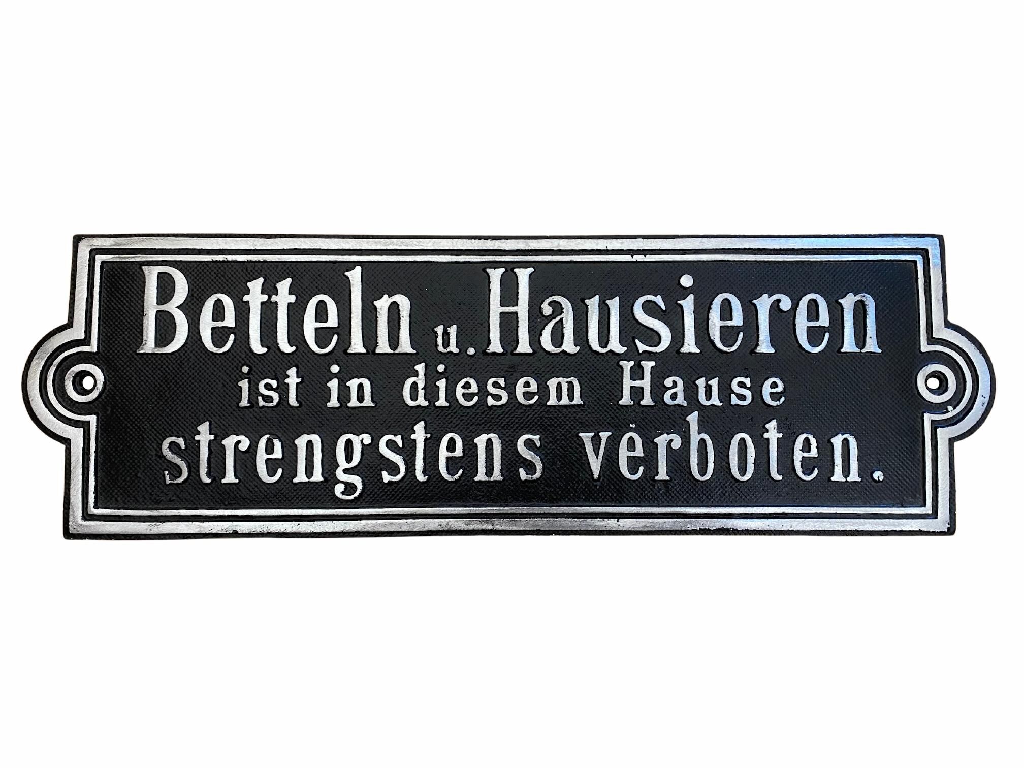 betteln-hausieren-verboten-hinweisschild-alu-1 klassisches Hinweisschild Betteln und Hausieren verboten - Aluminiumguss