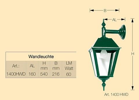 Wandleuchte Rom HWD in RAL 6005 Moosgrün