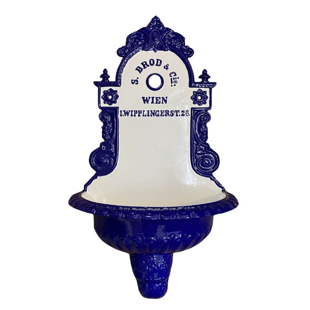 Blau/Weiß emaillierte Bassena 38b aus Gusseisen Blau/Weiß emaillierte Bassena 38b aus Gusseisen