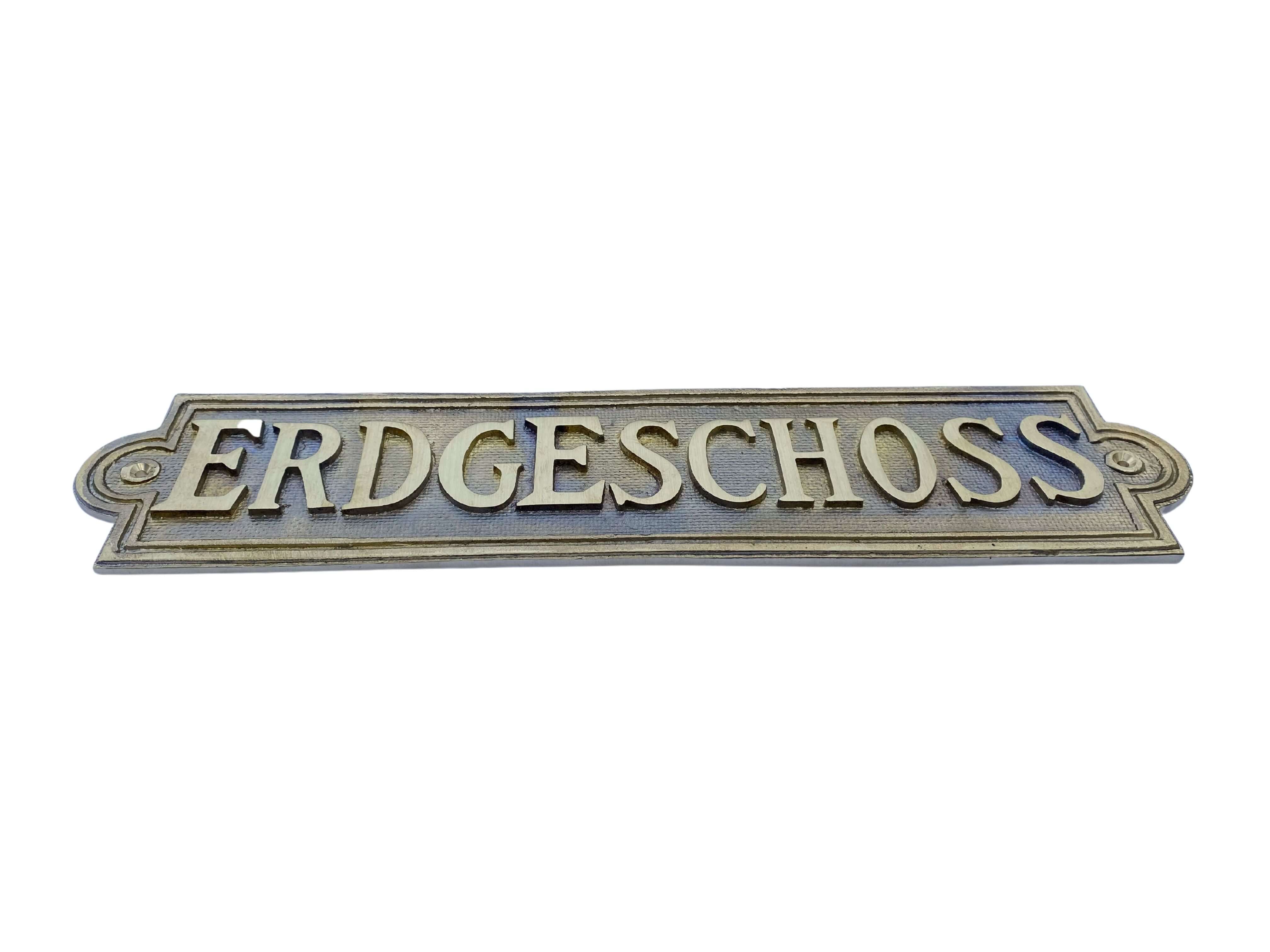 Stockwerksschild "ERDGESCHOSS" aus Messingguss