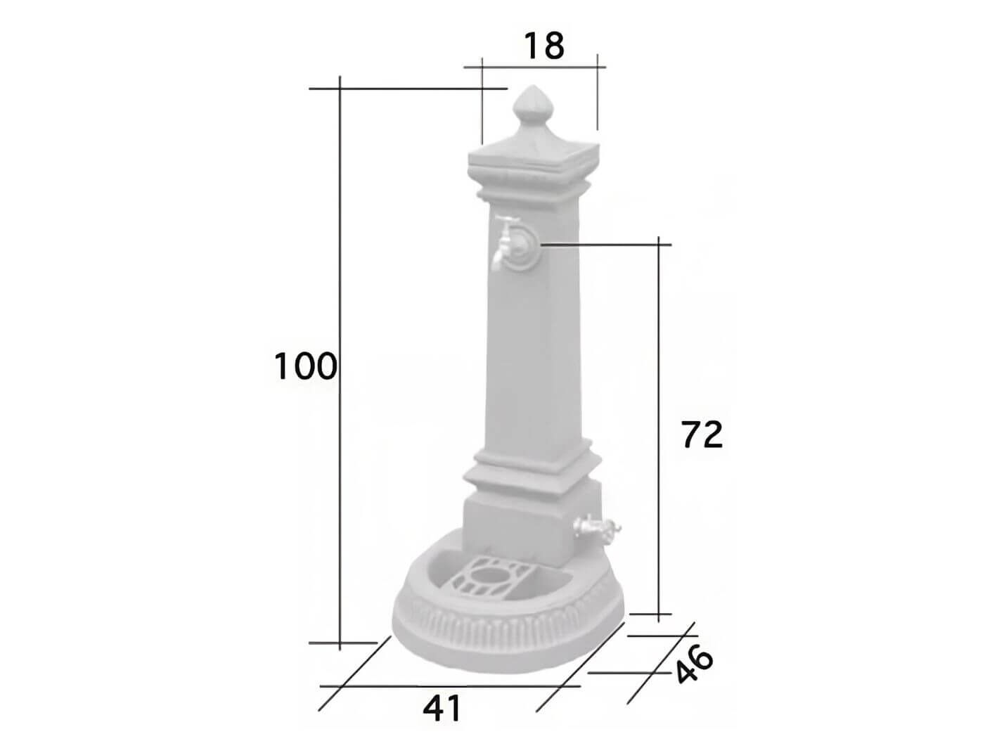 Abmessungen des Nostalgie Standbrunnens "Hohenberg" aus Gusseisen Abmessungen des Nostalgie Standbrunnens "Hohenberg" aus Gusseisen