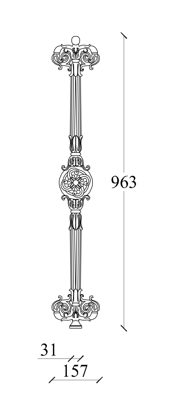 m525v_gelaender_gusseisen Zeichnung Geländer vertikal M525V aus Gusseisen