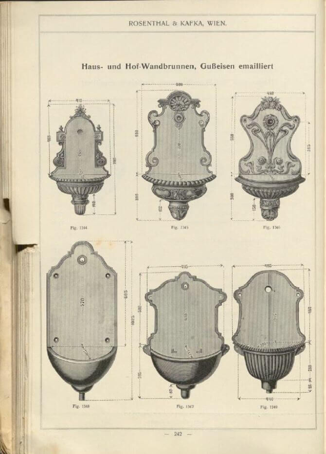 alter "Rosenthal & Kafka Wien" Katalog aus 1908 S. 242 - Wandbrunnen bzw. Bassena alter "Rosenthal & Kafka Wien" Katalog aus 1908 S. 242 - Wandbrunnen bzw. Bassena