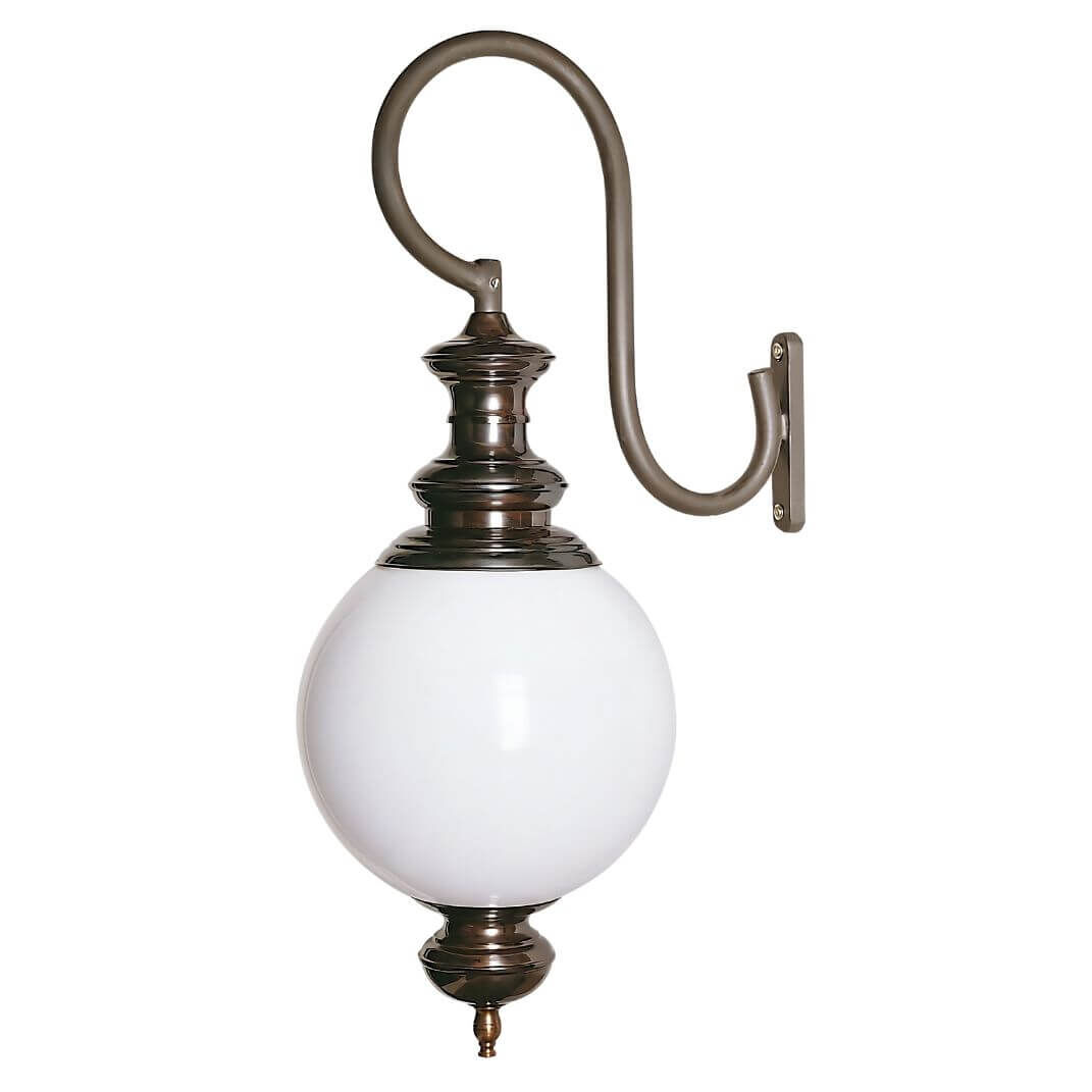 Kugelwandleuchte Genua mit anthrazitgrauem Ausleger und braun patinierten Zierteilen Kugelwandleuchte Genua mit anthrazitgrauem Ausleger und braun patinierten Zierteilen