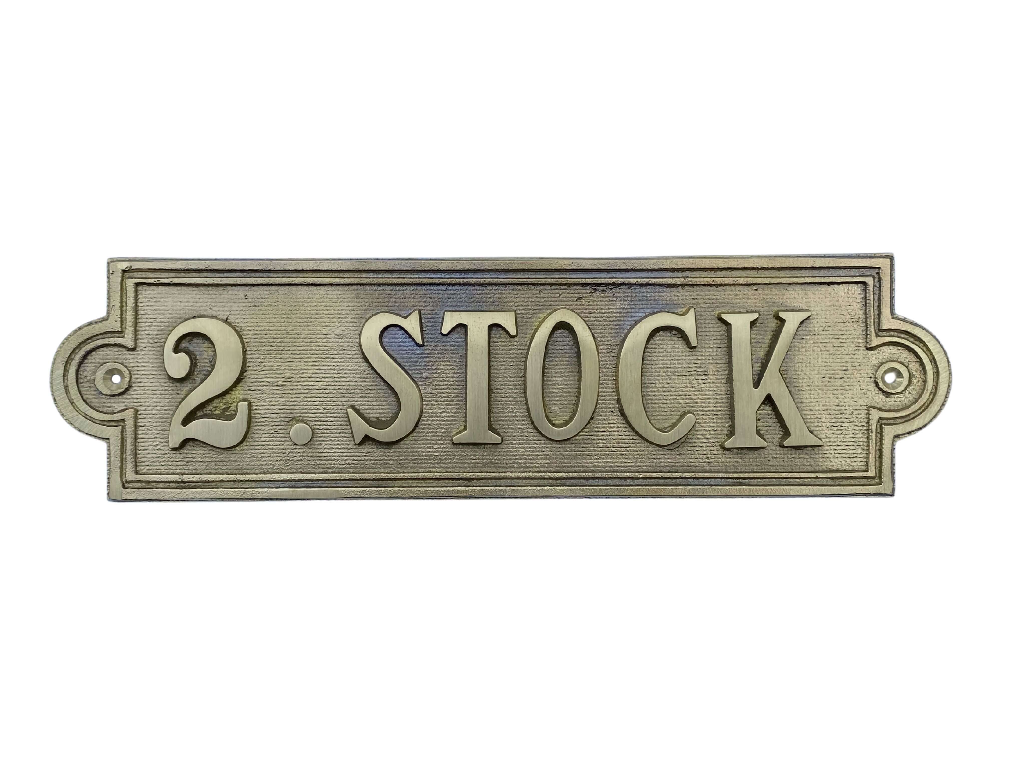 Stockwerkstafel "2. STOCK" aus Messingguss