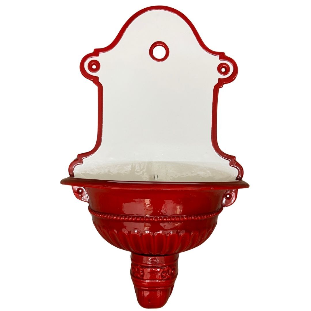 rote Bassena mit Abflussrohr-Abdeckung - emailliert rote Bassena mit Abflussrohr-Abdeckung - emailliert