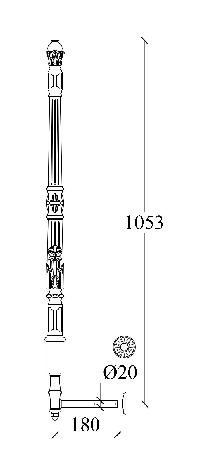 m526l_gelaendersteher_gusseisen59f08c313ee97 Zeichnung Geländersteher M526L seitlich aus Gusseisen