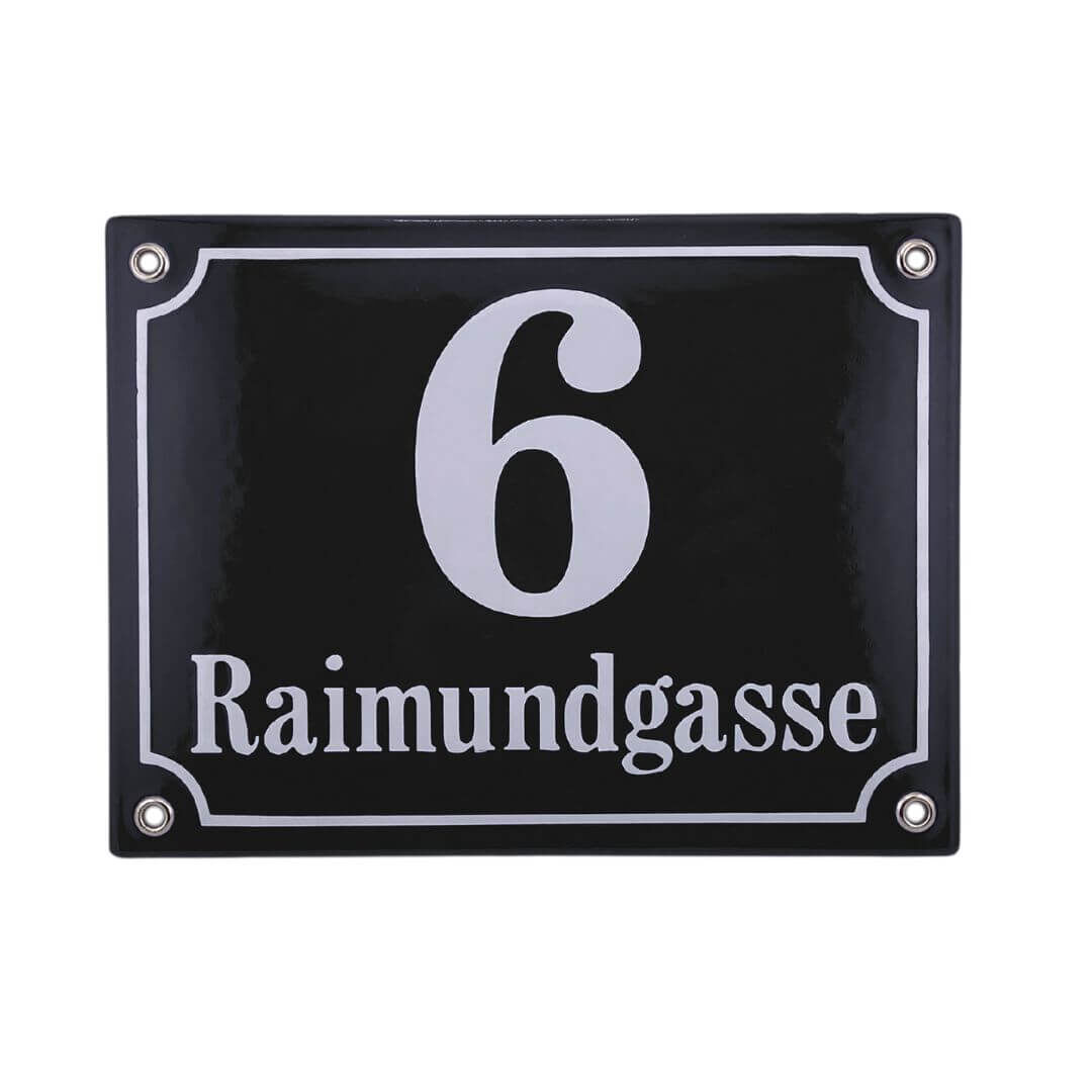 Hausnummernschild Provinz II SW 20 x 15 cm - Schwarz Weiß emailliert