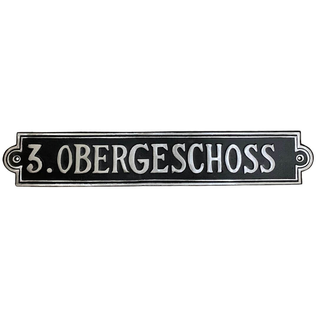 Stockwerksschild 3. Obergeschoss - aus Aluminiumguss Stockwerksschild 3. Obergeschoss - aus Aluminiumguss