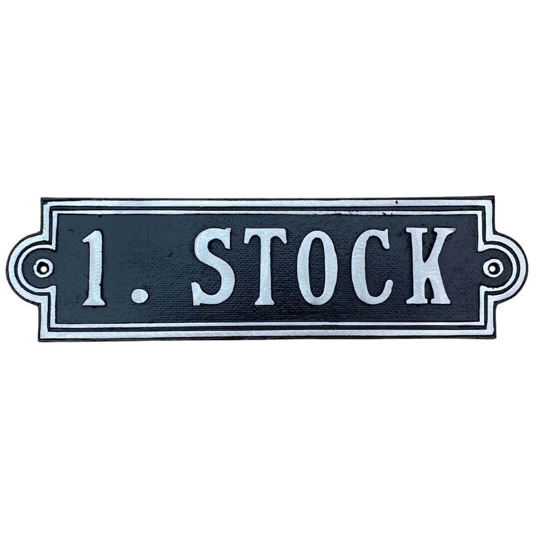 Stockwerksschild 1. Stock - Art. 20307 aus Aluminiumguss Stockwerksschild 1. Stock - Art. 20307 aus Aluminiumguss