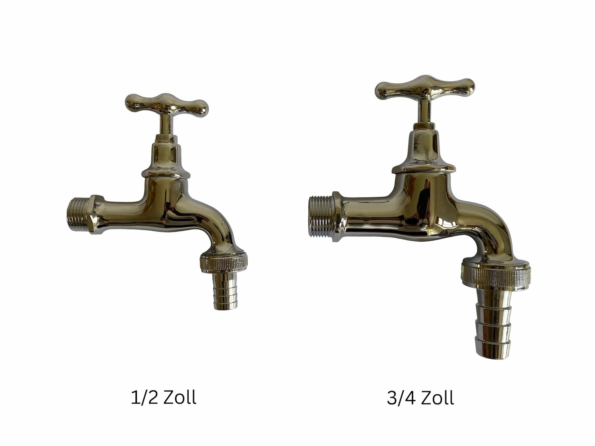 links 1/2 Zoll rechts 3/4 Zoll Wasserhahn verchromt