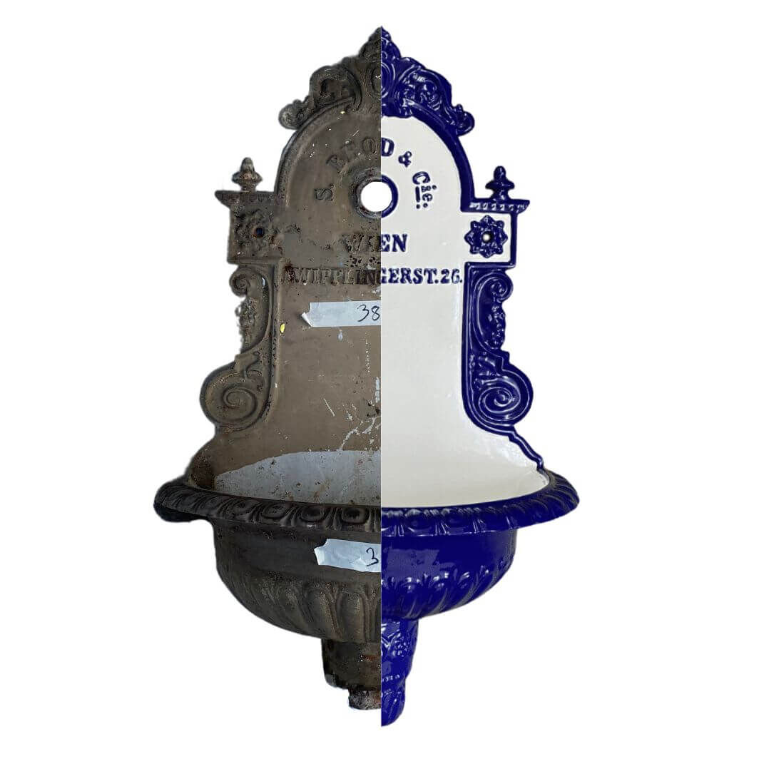 Vergleich vor und nach der Restaurierung der Bassena 38b Vergleich vor und nach der Restaurierung der Bassena 38b