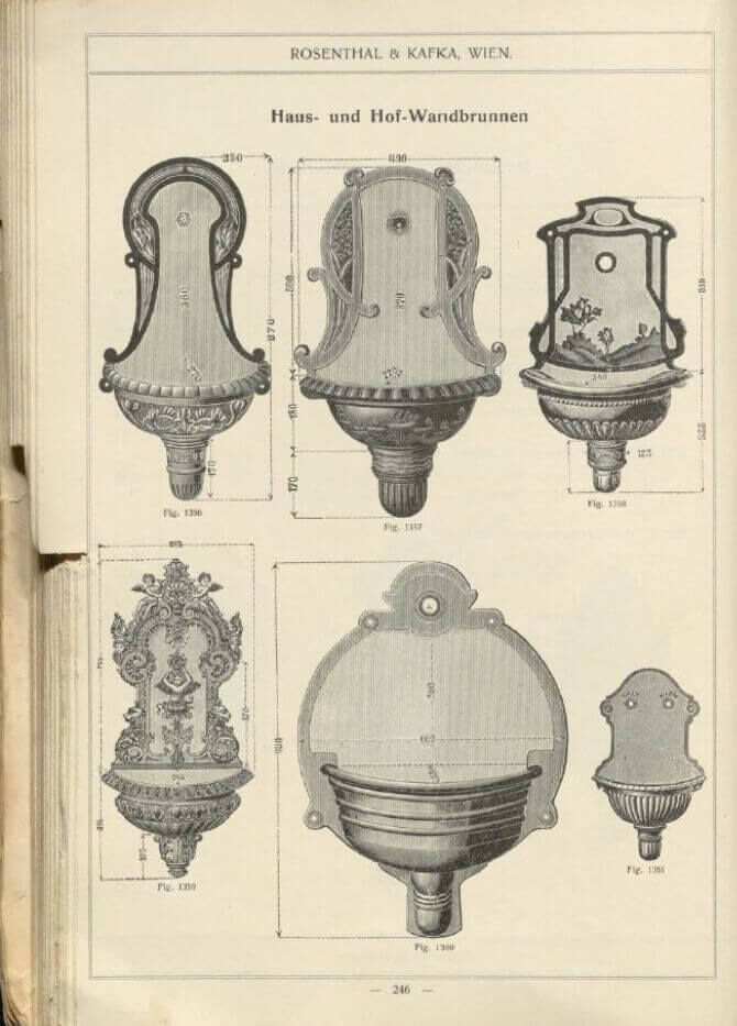 alter "Rosenthal & Kafka Wien" Katalog aus 1908 S. 246  - Wandbrunnen bzw. Bassena