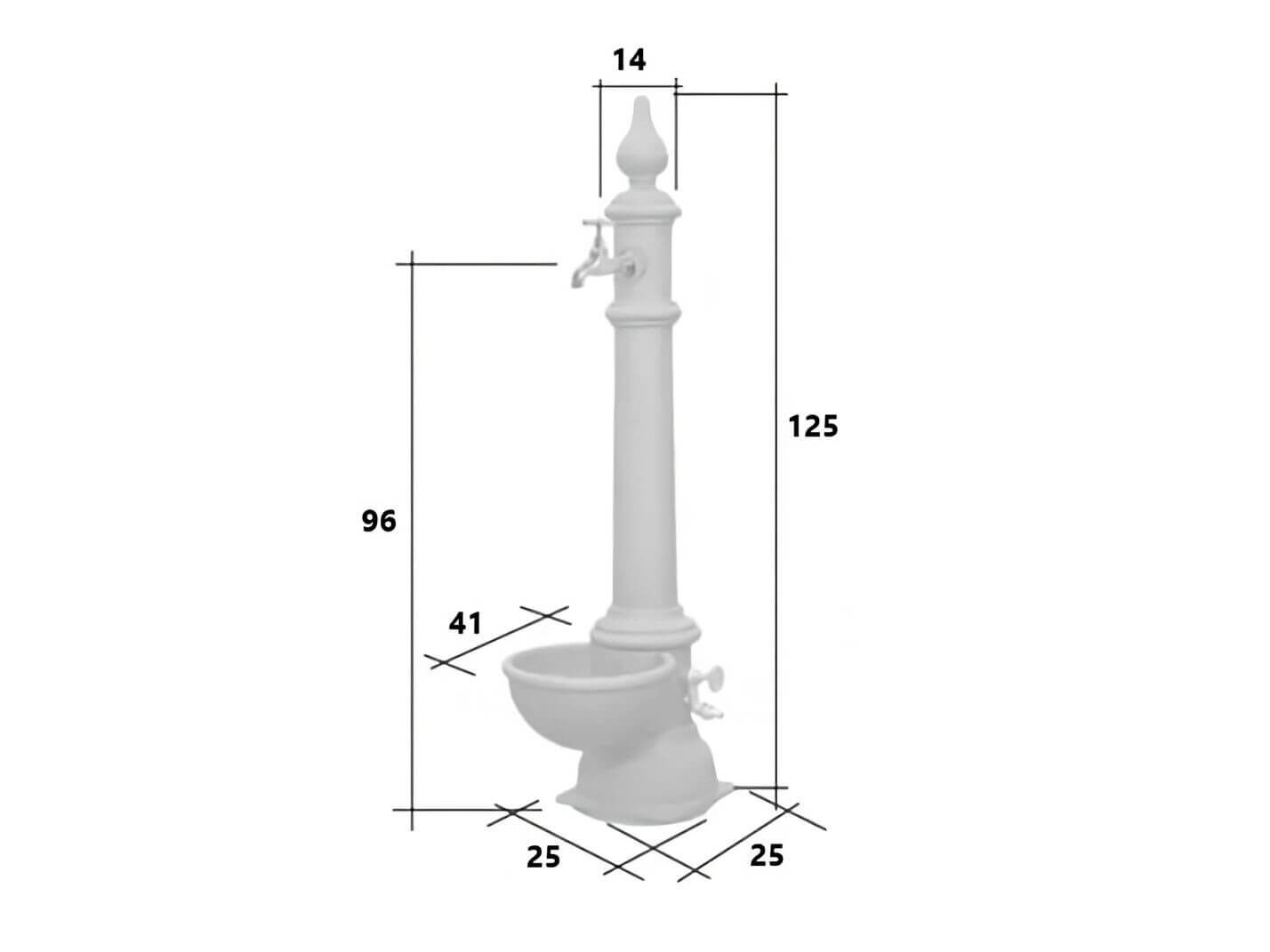 Abmessungen des nostalgischen Standbrunnens St. Aegyd Gross Abmessungen des nostalgischen Standbrunnens St. Aegyd Gross
