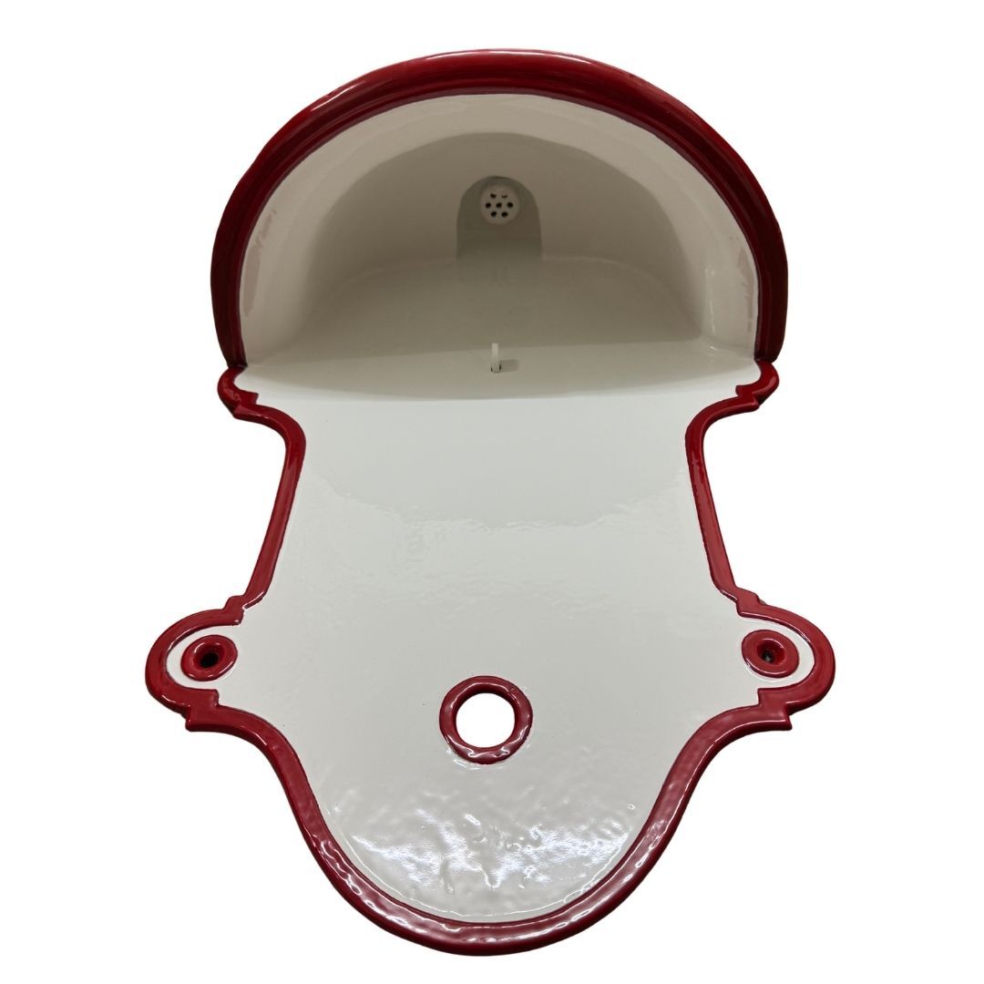 Bassena aus Gusseisen - rot-weis emailliert