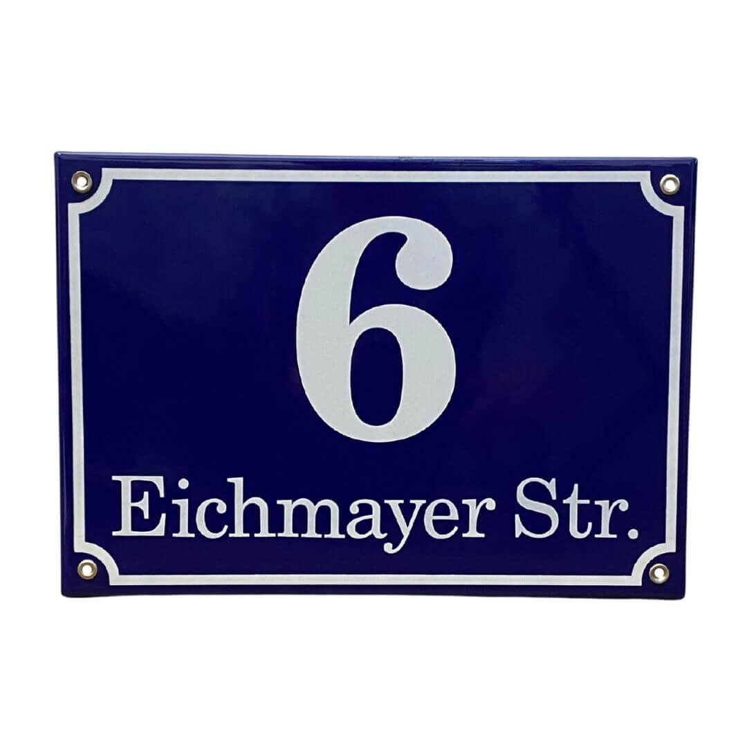 emailliertes Hausnummernschild "Wiener Norm" - Blau-Weiß emailliertes Hausnummernschild "Wiener Norm" - Blau-Weiß
