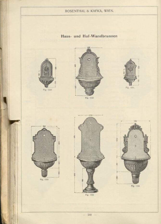 alter "Rosenthal & Kafka Wien" Katalog aus 1908 S. 244 - Wandbrunnen bzw. Bassena alter "Rosenthal & Kafka Wien" Katalog aus 1908 S. 244 - Wandbrunnen bzw. Bassena