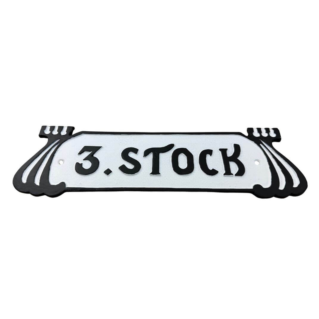 Jugendstil "3. Stock" Stockwerksschild aus Aluminiumguss