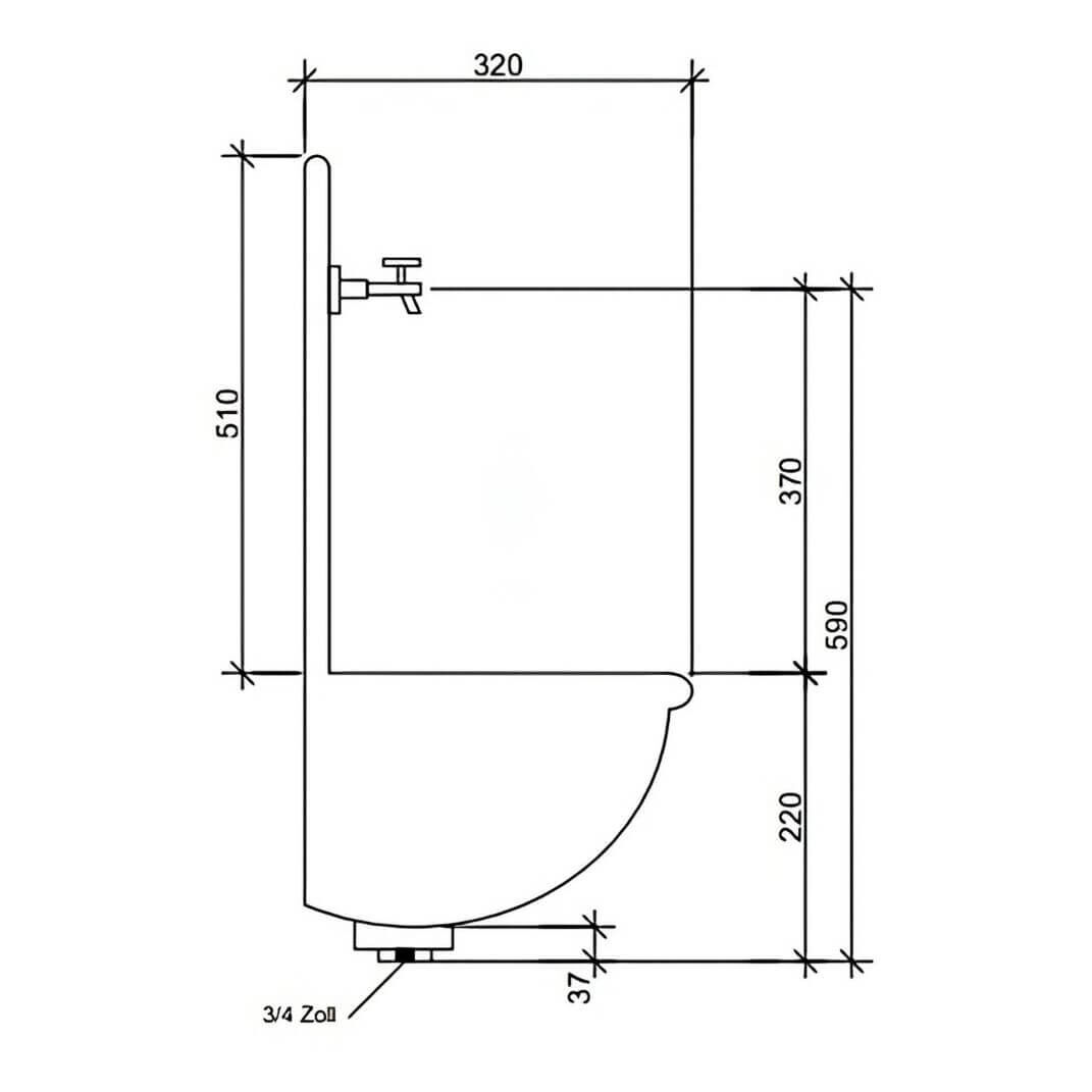 Abmessungen der schlichten Bassena 10130g (Seitenansicht) Abmessungen der schlichten Bassena 10130g (Seitenansicht)