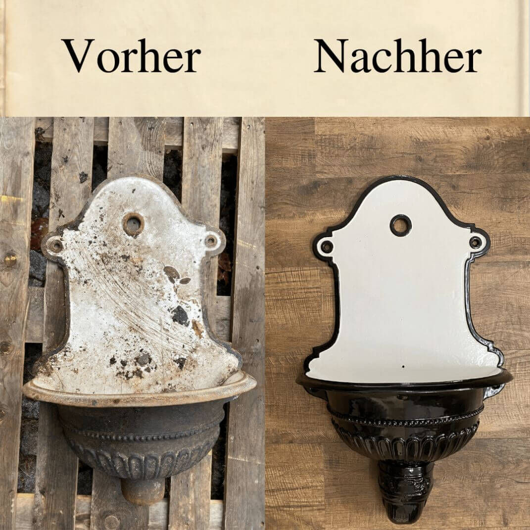 Vor und nach der Emaillierung Bassena 76s Vor und nach der Emaillierung Bassena 76s